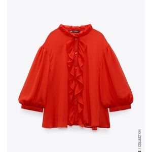 ZARA Semi-Sheer Blouse with Ruffles L NWT